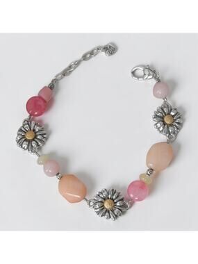Brighton Paradise Garden Bracelet Daisy Charms Pink Stone Beads Silver Retired